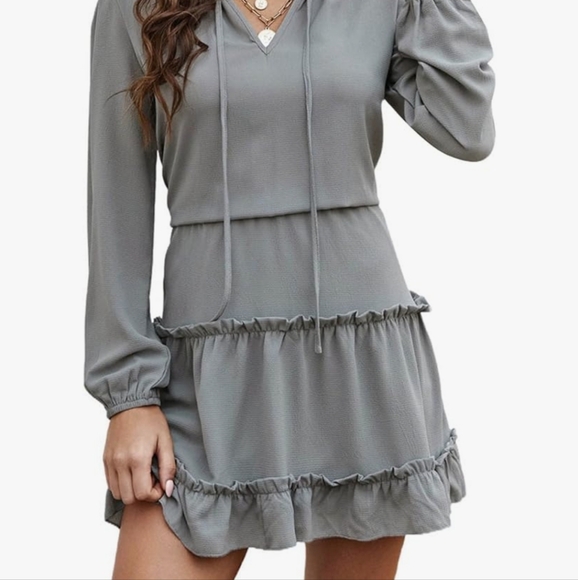 Summer chiffon mini ruffle dress long sleeves gray small - Picture 8 of 8